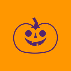 Carved pumpkin simple icon. Halloween jack o lantern funny pictogram.