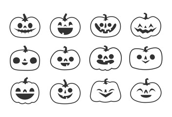 Jack o lantern icons. Halloween carved pumpkins simple illustrations.