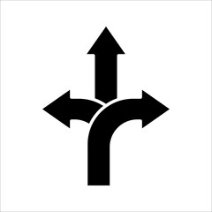 three way directional arrow, road sign directional icon, vector illustration, on a white background.