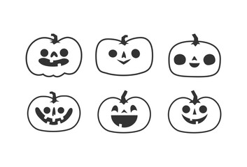 Jack o lantern icons. Halloween carved pumpkins simple illustrations.