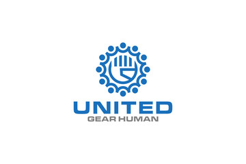 Human people team work logo design cog gear icon symbol 