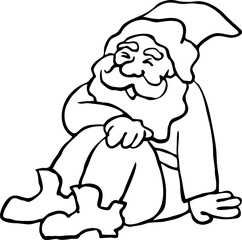 Funny Santa Claus sitting, hand drawn cartoon character, comic personage illustration. Decorative element for poster print, Christmas party invitation, postcard design. Traditional winter celebration.
