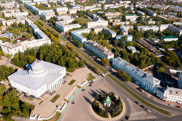 Panoramic view The Palace of Culture of Chemists and the Chapel of the Archangel Michael at Dzerzhinsk, Russia