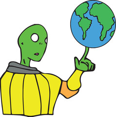 Alien Planeta À Vista. Ilustração Para Vetor, fundo transparente. Planeta Terra /Alienígena.  © Rafael