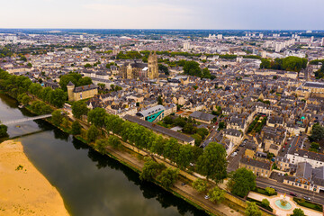 Fototapeta na wymiar Aerial panoramic view of Tours city in Loire valley of France