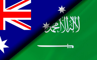 Flags of Australia and Saudi Arabia divided diagonally.