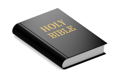 Holy bible word printed on a black book