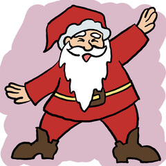 Funny Santa Claus dancing, hand drawn cartoon character, comic personage illustration. Decorative element for poster print, Christmas party invitation, postcard design. Traditional winter celebration.
