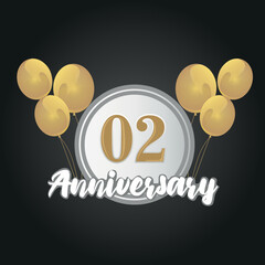 Happy 02nd anniversary balloons greeting card background. balloons greeting card background vector design