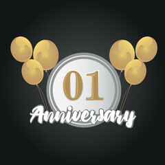 Happy 01st anniversary balloons greeting card background. balloons greeting card background vector design
