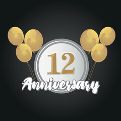 Happy 12th anniversary balloons greeting card background. balloons greeting card background vector design