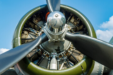 Fototapeta na wymiar close up of a radial engine from B-17 flying fortress bomber Texas Raiders