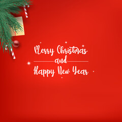 merry christmas background with Realistic Looking Christmas Tree Branches Decorated.