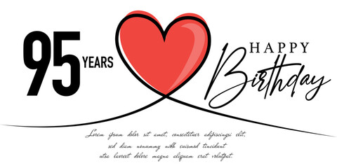 Happy 95th birthday card vector template with lovely heart shape.
