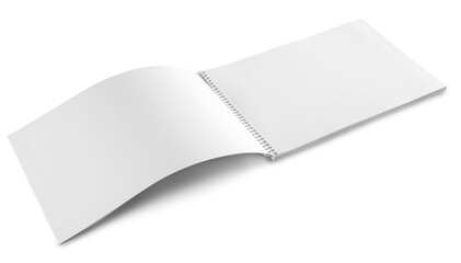 Open blank notebook on a white background