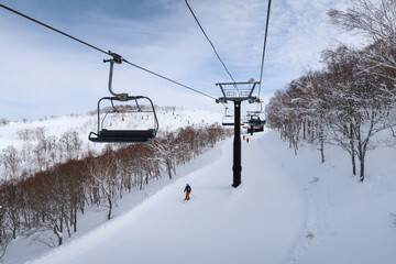 Fototapeta na wymiar 日本のスキー場でウインタースポーツを楽しむ人たち