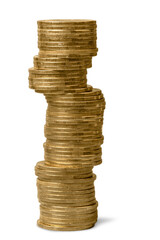 Euro coins. Euro money. Euro currency.Coins stacked on white background,Money concept