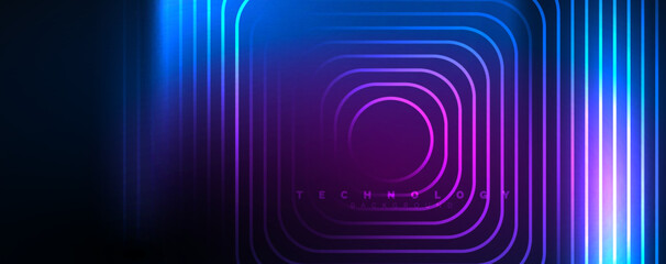 Neon glowing lines and angles, magic energy space light concept. Vector illustration for wallpaper, banner, background, leaflet, catalog, cover, flyer