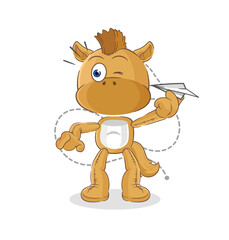 horse with paper plane character. cartoon mascot vector