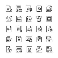 Document line icons. Outline symbols. Vector line icons set