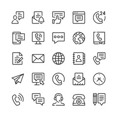 Contact line icons. Outline symbols. Vector line icons set