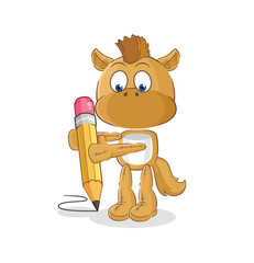 horse write with pencil. cartoon mascot vector