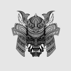 Black tattoos Samurai mask Oni Devil Japanese Traditional warrior helmet illustration. Military and history concept for symbols and emblems templates Suitable for tattoos