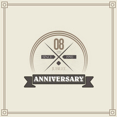 08 years anniversary celebration design template. 08th vintage logo vector illustrations.
