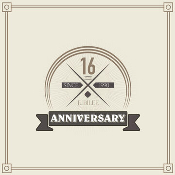 16 years anniversary celebration design template. 16th vintage logo vector illustrations.
