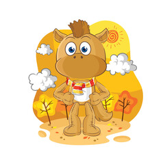 Plakat horse in the autumn. cartoon mascot vector