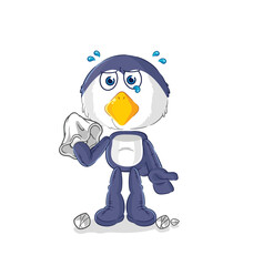 penguin cry with a tissue. cartoon mascot vector