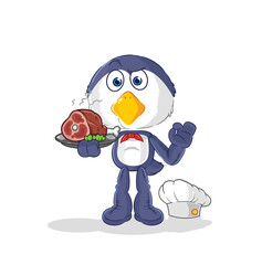 penguin chef with meat mascot. cartoon vector