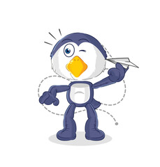 penguin with paper plane character. cartoon mascot vector
