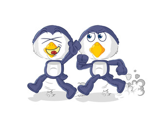 penguin play chase cartoon. cartoon mascot vector