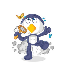 penguin catch butterfly illustration. character vector