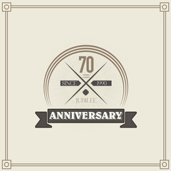 70 years anniversary celebration design template. 70th vintage logo vector illustrations.
