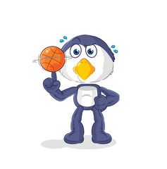 penguin playing basket ball mascot. cartoon vector