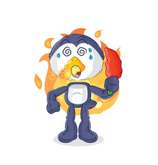 penguin eat hot chilie mascot. cartoon vector