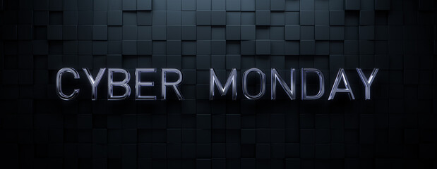 Luxury Banner with Futuristic, Glossy 3D Text on Square tiles. Cyber Monday Background with copy-space.