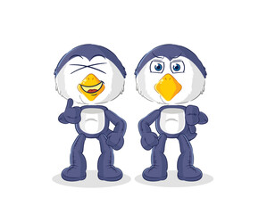 penguin thumbs up and thumbs down. cartoon mascot vector