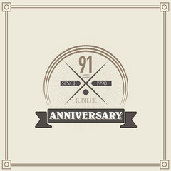 91 years anniversary celebration design template. 91st  vintage logo vector illustrations.
