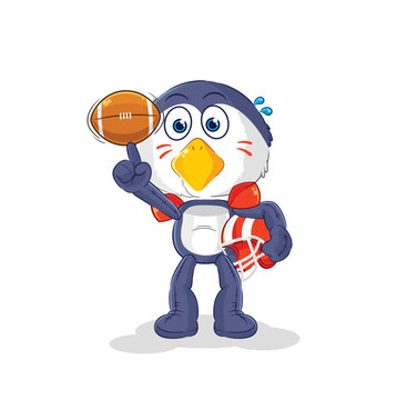 Penguin Playing Rugby Character. Cartoon Mascot Vector