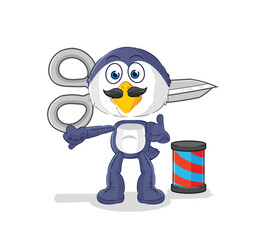 Fototapeta premium penguin barber cartoon. cartoon mascot vector