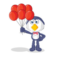 penguin clown with balloons vector. cartoon character