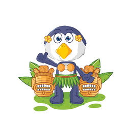 penguin hawaiian waving character. cartoon mascot vector
