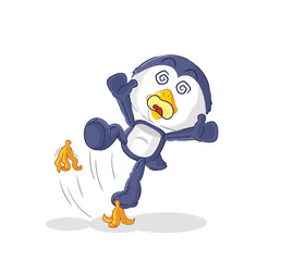 Obraz premium penguin slipped on banana. cartoon mascot vector