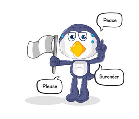 penguin hold surrender flag mascot. cartoon vector
