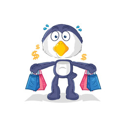 penguin shoping mascot. cartoon vector