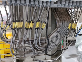 klaten, indonesia 21 oct 2022 : neatly arranged and labeled industrial panel cables