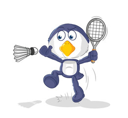 penguin smash at badminton cartoon. cartoon mascot vector